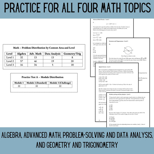 Digital SAT Math Practice PDF – 350 Realistic Questions by Topic and Level – Printable Test Prep Workbook for SAT Math 2025